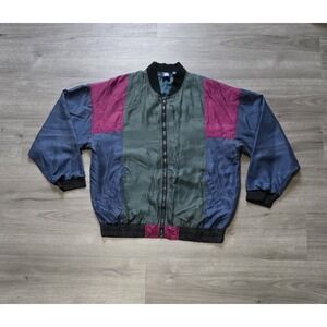 Vintage First Run Silk‎ Windbreaker Jacket Mens Large Blue Green Red Full Zip
